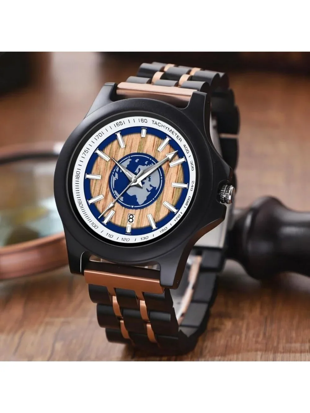 Men's Black Brown 100% Manual Classic Wrist Analog Quartz Handmade Wooden Watch
